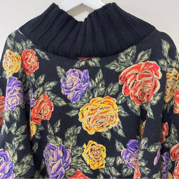 VINTAGE MADE IN ITALY KNIT WOOL MULTICOLOUR FLORAL MIDI DRESS - Picture 5 of 11